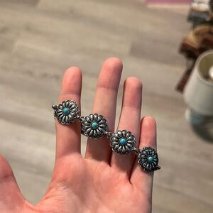 Silver Floral Bracelet with Turquoise Accents